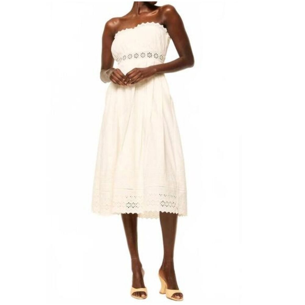 MISA LOS ANGELES Persis Strapless Eyelet Dress in Cream Size MEDIUM  Flaw Tags
